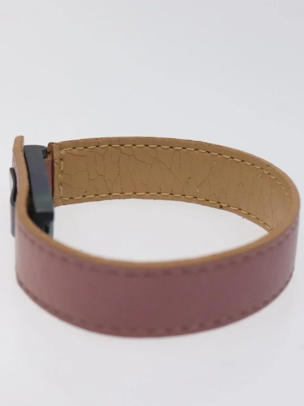 CHANEL Bracelet Leather Purple CC Auth bs23239